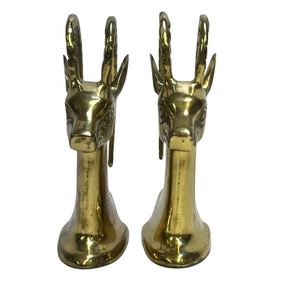 Solid Brass Vintage Korea 'Antelope' 'Gazelle' Head Heavy 7.5" Bookends-Set of 2 - Picture 2 of 6